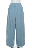 Casual Daily Solid Color Pocket Potholes Loose High Waist Straight Solid Color Bottoms