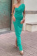 Sexy Solid Color Slit Ruched Irregular Sloping Shoulder One Step Skirt Dresses