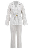 Business Wear Letters Pocket Patchwork Belted Turn-back Collar Long Sleeve Two Pieces