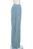 Casual Daily Solid Color Pocket Potholes Loose High Waist Straight Solid Color Bottoms