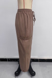 Casual Daily Solid Color Pocket Lace Up Loose High Waist Solid Color Bottoms