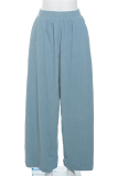 Casual Daily Solid Color Pocket Potholes Loose High Waist Straight Solid Color Bottoms