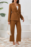Business Wear Letters Pocket Patchwork Belted Turn-back Collar Long Sleeve Two Pieces