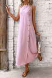 Casual Daily Solid Color Buttons O Neck Vest Dresses