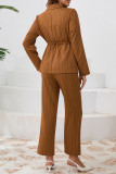 Business Wear Letters Pocket Patchwork Belted Turn-back Collar Long Sleeve Two Pieces