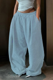 Casual Daily Solid Color Pocket Potholes Loose High Waist Straight Solid Color Bottoms
