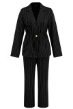 Business Wear Letters Pocket Patchwork Belted Turn-back Collar Long Sleeve Two Pieces