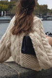 Casual Solid Color Weave O Neck Tops