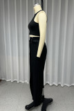 Casual Street Solid Color Pocket With Belt O Neck Sleeveless Two Pieces