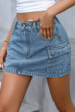 Casual Street Solid Color Distressed Pocket Patchwork Mid Waist Denim Skirts