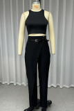 Casual Street Solid Color Pocket With Belt O Neck Sleeveless Two Pieces