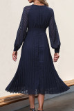 Daily Elegant Solid Color Lace Pleated V Neck Pleated Dresses