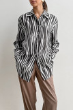 Casual Zebra Print Buttons Contrast Turndown Collar Tops