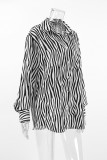 Casual Zebra Print Buttons Contrast Turndown Collar Tops