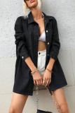 Casual Solid Color Buttons Turndown Collar Long Sleeve Loose Denim Jacket
