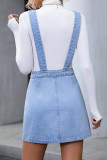 Casual Daily Solid Color Pocket Buttons Backless Square Neck Sleeveless Loose Denim Dresses