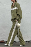 Casual Daily Stripe Patchwork Contrast Turndown Collar Long Sleeve Two Pieces