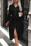 Casual Street Solid Color Lace Up Buttons Turndown Collar Shirt Dresses