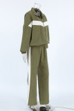 Casual Daily Stripe Patchwork Contrast Turndown Collar Long Sleeve Two Pieces