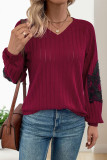 Casual Daily Solid Color Lace Potholes V Neck Tops
