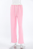 Street Sportswear Solid Color Draw String Pocket Patchwork Contrast Loose High Waist Patchwork Bottoms