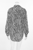 Casual Zebra Print Buttons Contrast Turndown Collar Tops