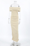Sexy Solid Color Ruched Off Shoulder One Step Skirt Dresses
