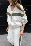 Casual Daily Stripe Patchwork Contrast Turndown Collar Long Sleeve Two Pieces