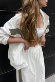 Casual Daily Stripe Patchwork Contrast Turndown Collar Long Sleeve Two Pieces
