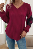 Casual Daily Solid Color Lace Potholes V Neck Tops