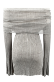 Sexy Solid Color See-Through Ruched Off Shoulder Wrapped Skirt Dresses