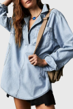 Casual Street Solid Color Distressed Pocket Turndown Collar Long Sleeve Loose Denim Jacket