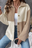 Casual Colorblock Buttons Patchwork Fluffy Contrast Turndown Collar Outerwear