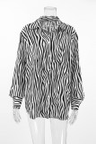 Casual Zebra Print Buttons Contrast Turndown Collar Tops