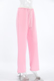 Street Sportswear Solid Color Draw String Pocket Patchwork Contrast Loose High Waist Patchwork Bottoms