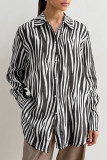 Casual Zebra Print Buttons Contrast Turndown Collar Tops