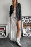 Sexy Solid Color Lace See-Through Slit V Neck Lace Dress Dresses