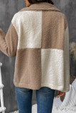 Casual Colorblock Buttons Patchwork Fluffy Contrast Turndown Collar Outerwear