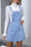 Casual Daily Solid Color Pocket Buttons Backless Square Neck Sleeveless Loose Denim Dresses