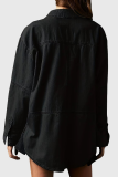 Casual Street Solid Color Distressed Pocket Turndown Collar Long Sleeve Loose Denim Jacket