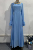 Party Elegant Solid Color Ruffle Cross Straps Ruched Mesh Square Neck Long Dresses