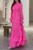 Celebrities Elegant Solid Color Lace Up Patchwork Stringy Selvedge Half A Turtleneck Long Dresses