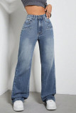 Casual Street Gradient Color Pocket Contrast High Waist Loose Denim Jeans