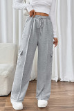 Business Wear Sportswear Solid Color Draw String Pocket Loose High Waist Straight Solid Color Bottoms