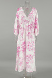 Casual Daily Landscape printing Zipper V Neck A Line Dresses