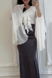 Celebrities Elegant Solid Color Stringy Selvedge Contrast V Neck Wrapped Skirt Dresses