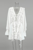 Sexy Solid Color Lace Up Ruffle V Neck A Line Dresses