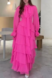 Celebrities Elegant Solid Color Lace Up Patchwork Stringy Selvedge Half A Turtleneck Long Dresses