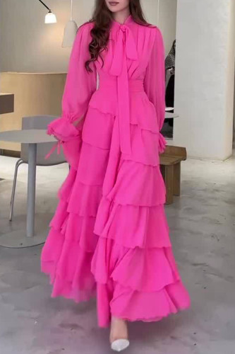 Celebrities Elegant Solid Color Lace Up Patchwork Stringy Selvedge Half A Turtleneck Long Dresses