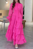 Celebrities Elegant Solid Color Lace Up Patchwork Stringy Selvedge Half A Turtleneck Long Dresses